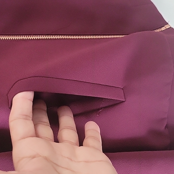 Ted Baker Lydiah crepe ruffle burgundy/wine rose-gold zip jacket women's size 0 - Picture 7 of 14